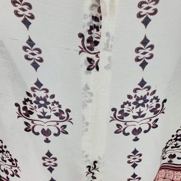 Vince Camuto Beige Cream Boho Paisley Semi Sheer Tie V-Neck Blouse SZ M - Picture 12 of 15